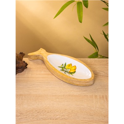 УЦЕНКА Блюдо в форме рыбки «Лимоны» дерево манго 25.5×10×2 см