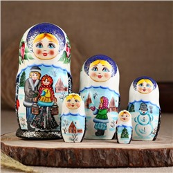 Матрёшка дерево «Парочка», красный платок,5 кукольная, люкс