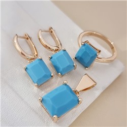 Комплект ювелирной бижутерии коллекция "Дубай" серьги, кулон и кольцо 18 р покрытие позолота, вставка: стекло, цвет: бирюзовый матовый, арт.215.581-18