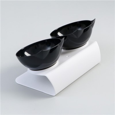 Миски, 27.5×14×15 см, 2 шт., на белой подставке, пластик, чёрные