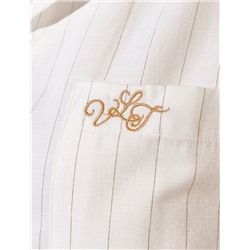 Блузка в полоску свободного силуэта с карманом из хлопка с добавлением льна