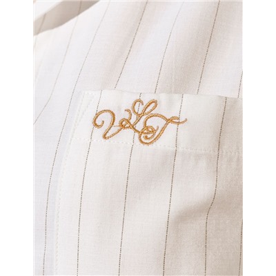 Блузка в полоску свободного силуэта с карманом из хлопка с добавлением льна