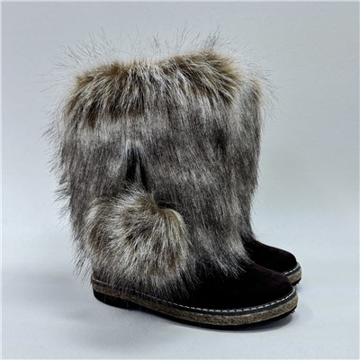 Унты женские коричневые “Песец” замшевые на войлочной подошве