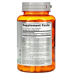 Now Foods, Sports, бета-аланин, выносливость, 750 мг, 120 растительных капсул