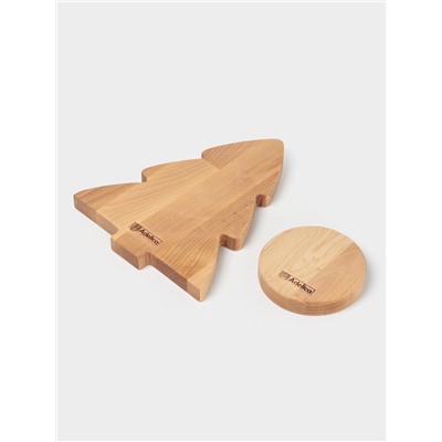 Подарочный набор деревянной посуды Adelica «С Новым Годом», сервировочная доска елочка на подставке 22×18 см, масло 100 мл, магнит