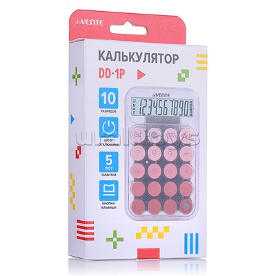 Калькулятор настольный DD-1, 125x150x18 мм, 10 разрядный, коррекция последнего введенного значения, общая сумма, автоматическое отключение, прорезиненные ножки, прозрачный корпус, пудровый деграде, в картонной коробке