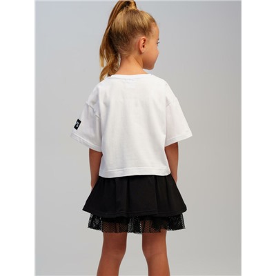 Комплект трикотажный для девочек: фуфайка (футболка), юбка-шорты