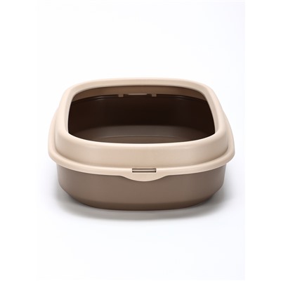 Лоток для кошек Фур-Мур 48×35.5 см с бортом + совок, Soft-touch, капучино