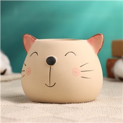 Фигурное кашпо для цветов «Добрый котик», 9×9×7 см, керамика, бежевое