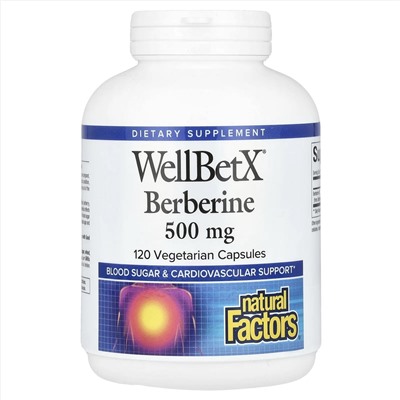 Natural Factors, WellBetX, берберин, 500 мг, 120 вегетарианских капсул