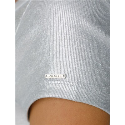 Футболка облегающая из хлопка в рубчик с V вырезом и матовым покрытием металлик