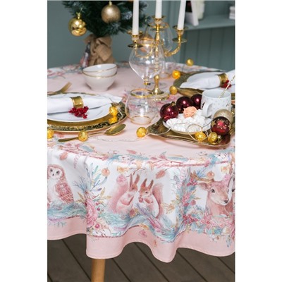 Скатерть новогодняя «Этель» Pink magic, d=220 см ±3 см с ГМВО, 100% хлопок, саржа 190 г/м²