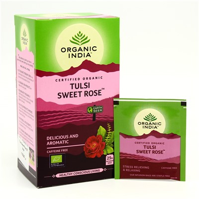 Organic India Tulsi Sweet Rose Tea / Органик Индия чай из сладкой розы и Тулси 25 Чайные пакетики