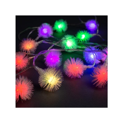 Гирлянда «Нить» 3 м с насадками «Ёжики», IP20, прозрачная нить, 20 LED, свечение мульти (RG/RB), мигание, USB