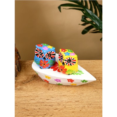 Сувенир «Пара совят», 14×7×9 см, дерево, жёлтый, синий