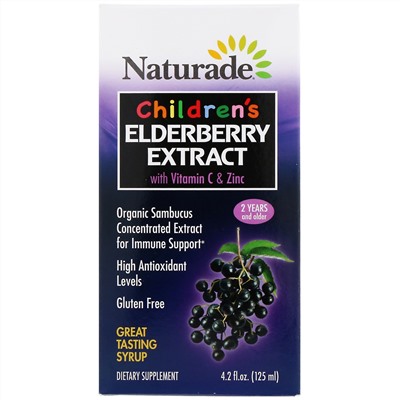 Naturade, Children's Elderberry Extract Syrup with Vitamin C & Zinc, 2 Years and Older, 4.2 fl oz (125 ml)