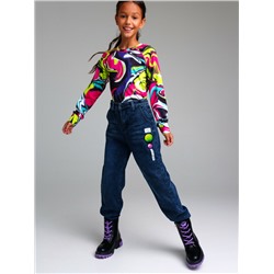 Брюки текстильные джинсовые утепленные флисом для девочек