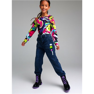 Брюки текстильные джинсовые утепленные флисом для девочек