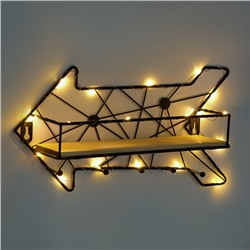 Вешалка настенная с полкой 26×9 см «Стрелка», крючки декоративные, с подсветкой, 5 крючков, чёрная