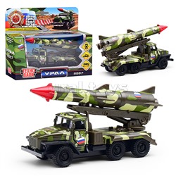 Машина металл. Урал Ракета 12см, (открыв. двери, зел. камуф.) инерц. в коробке