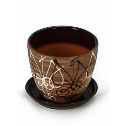 Набор горшков для цветов «Витраж», 4 шт., с поддоном, 0.4 / 1 / 2.5 / 5 л, керамика, коричневые с рисунком