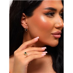 Комплект ювелирной бижутерии коллекция "Дубай" серьги и кольцо 17 р, покрытие позолота, вставка: фианиты, цвет: зеленый, арт.314.407-17