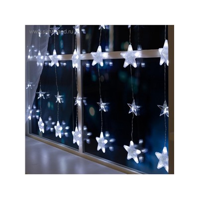 Гирлянда «Бахрома» 2.4×0.9 м с насадками «Звёздочки», IP20, прозрачная нить, 186 LED, свечение белое, 8 режимов, 220 В