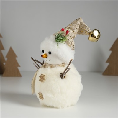 Фигурка текстиль «Снеговик меховой с веточкой на шапке», 9.5×9.5×16 см