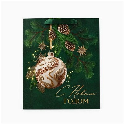 Пакет подарочный новогодний ламинированный «С Новым годом», M 26×30×9 см