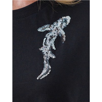 Нарядная футболка с принтом пайетками из премиального хлопка с эластаном