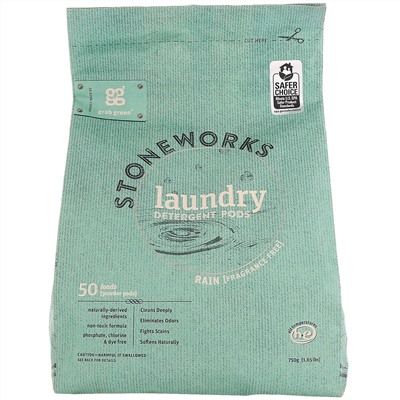 Grab Green, Stoneworks, капсулы со стиральным порошком, дождь, 50 стирок, 1,65 ф. (750 г)
