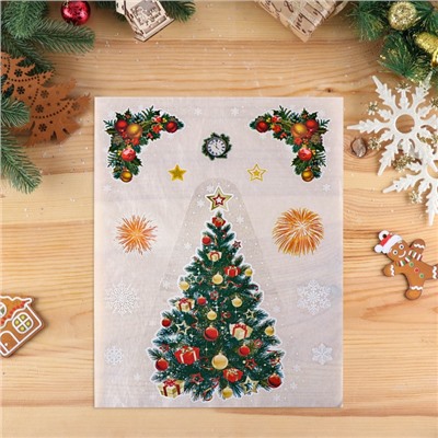 Наклейки новогодние «Ёлка и салюты», 40×30 см