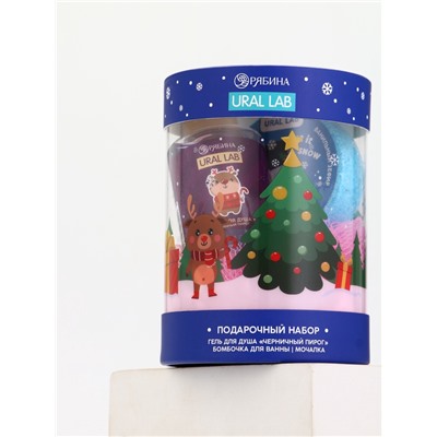 Подарочный набор новогодний в тубусе «Медвежонок», бомбочка, гель, мочалка, URAL LAB