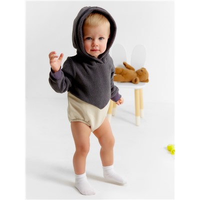 Худи - боди детское MINAKU, рост 62-68 см, графит, экрю