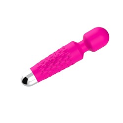 Ярко-розовый wand-вибратор с рельефной ручкой - 20 см.