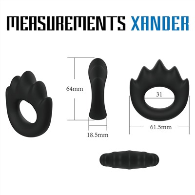 Черное эрекционное кольцо с массажными гребнями Rooster Xander