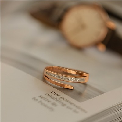 Кольцо разъемное 18-19 р ювелирная бижутерия коллекция "Дубай" покрытие позолота, вставка: цирконы, цвет: прозрачный, арт.007.224