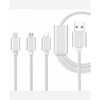 USB кабель плетенный 3 в 1 Apple 8 pin/Micro USB/USB Type-C 1 м. 9046307