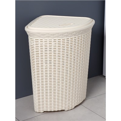 Корзина для белья угловая с крышкой «Ротанг», 60 л, 40.5×40.5×57 см, слоновая кость