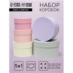 Набор круглых подарочных коробок 5 в 1 «Дымка», 23×23×14 - 15×15×10 см