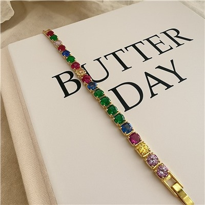 Браслет ювелирная бижутерия коллекция "Дубай" покрытие позолота, вставка: фианиты, цвет: разноцветный, арт.007.221