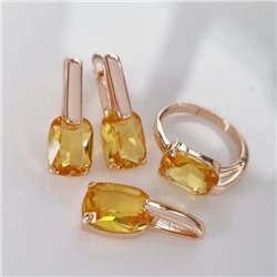 Комплект ювелирной бижутерии коллекция "Дубай" серьги, кулон и кольцо 17 р, покрытие позолота, вставка: фианиты, цвет: желтый, арт.215.387-17