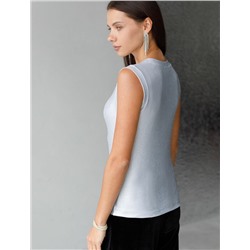 Топ с закрытым декольте из хлопка с эластаном в рубчик с матовым покрытием металлик