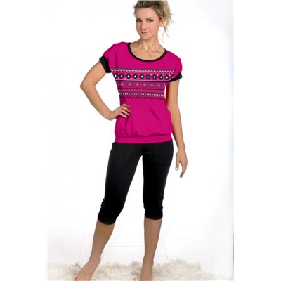 Женская пижама с бриджами и футболкой 50 (Темно-розовый)