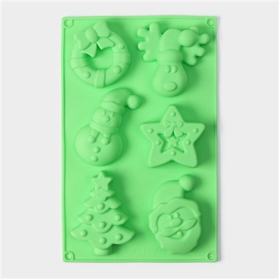 Форма для выпечки Доляна «Новый год», силикон, 27×17×2 см, 6 ячеек, зелёная