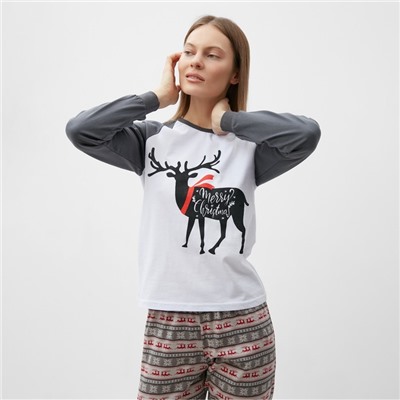 Пижама новогодняя женская (лонгслив, брюки) Tusi, серая, размер 44