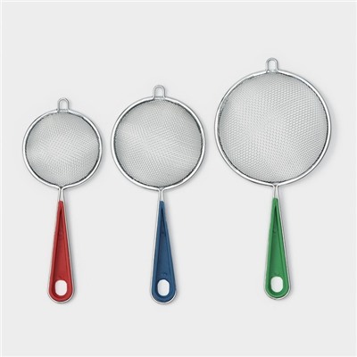 Набор сит Доляна, 3 шт., d=6/7/9 см, нержавеющая сталь, разноцветные