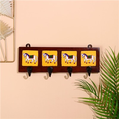 Вешалка «Караван. Лошади», 22×4×12 см, 4 крючка, дерево, МИКС