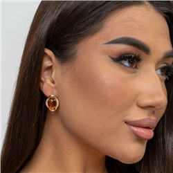 Серьги ювелирная бижутерия коллекция "Дубай" покрытие: позолота, вставка: янтарь и фианиты, 5808, арт.216.373