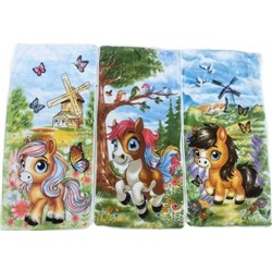 Полотенце из микрофибры "Пони на поляне" с атласной каймой 35*75 см.